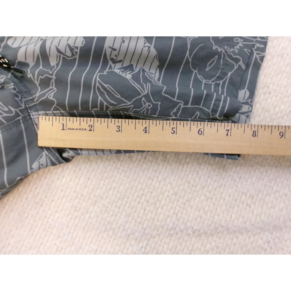 Hurley Mens Grey Floral Striped Board Shorts Swim Trunks Size M‎ 7 Inch Inseam